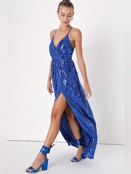 Lulus Dresses & Skirts - Lulus Captivating Essence Blue Sequin Backless Maxi Dress - Size M - NWT